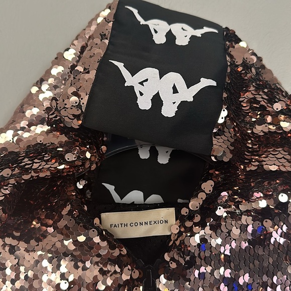 Faith Connexion women copper rose sequin zip hoodie crop jacket w/kappa design - Picture 2 of 12